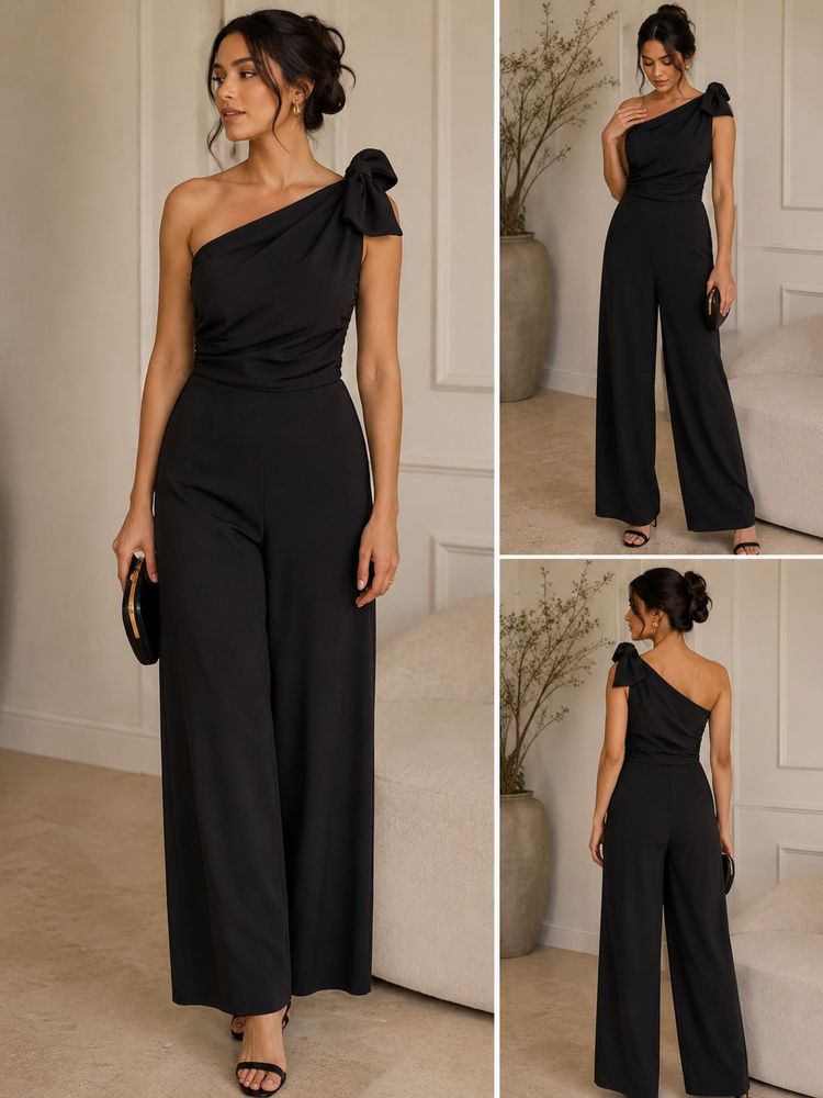 Elegant One-Shoulder Bow Jumpsuit