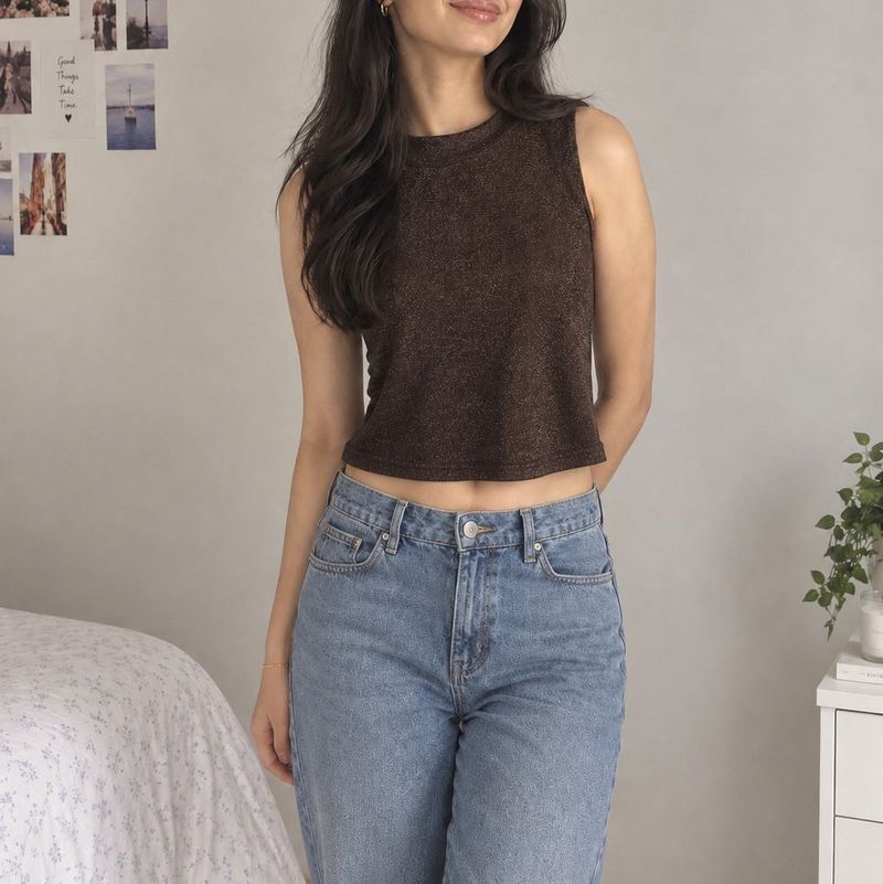 Brown Sleeveless Mock Neck Top