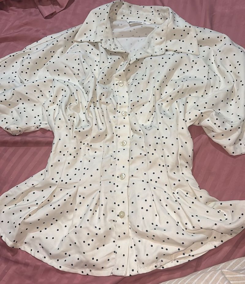 Chic Polka Dot Puff Sleeve Blouse