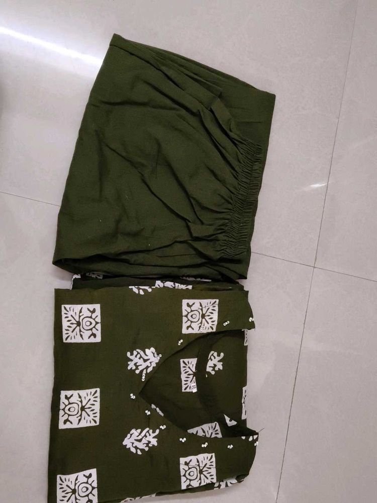 Mehandi Green Cotton Kurta Set