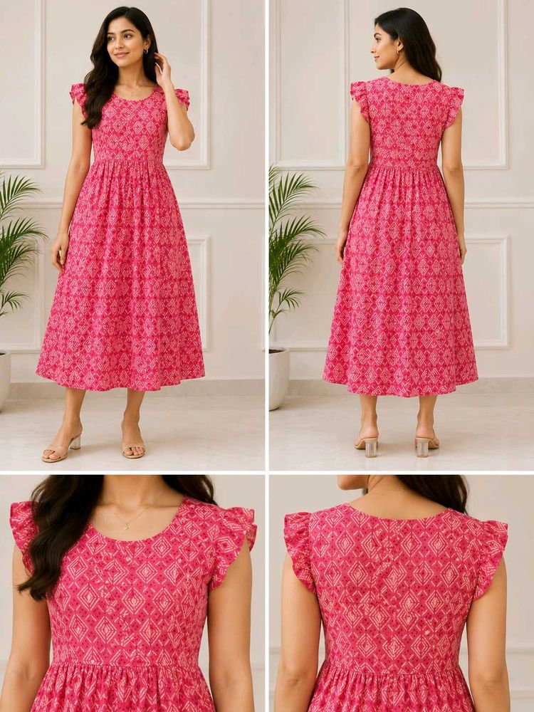 Beautiful Pink Printed Midi Dress