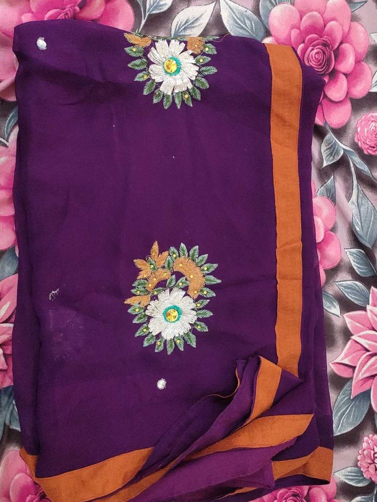 Embroidered Purple Saree