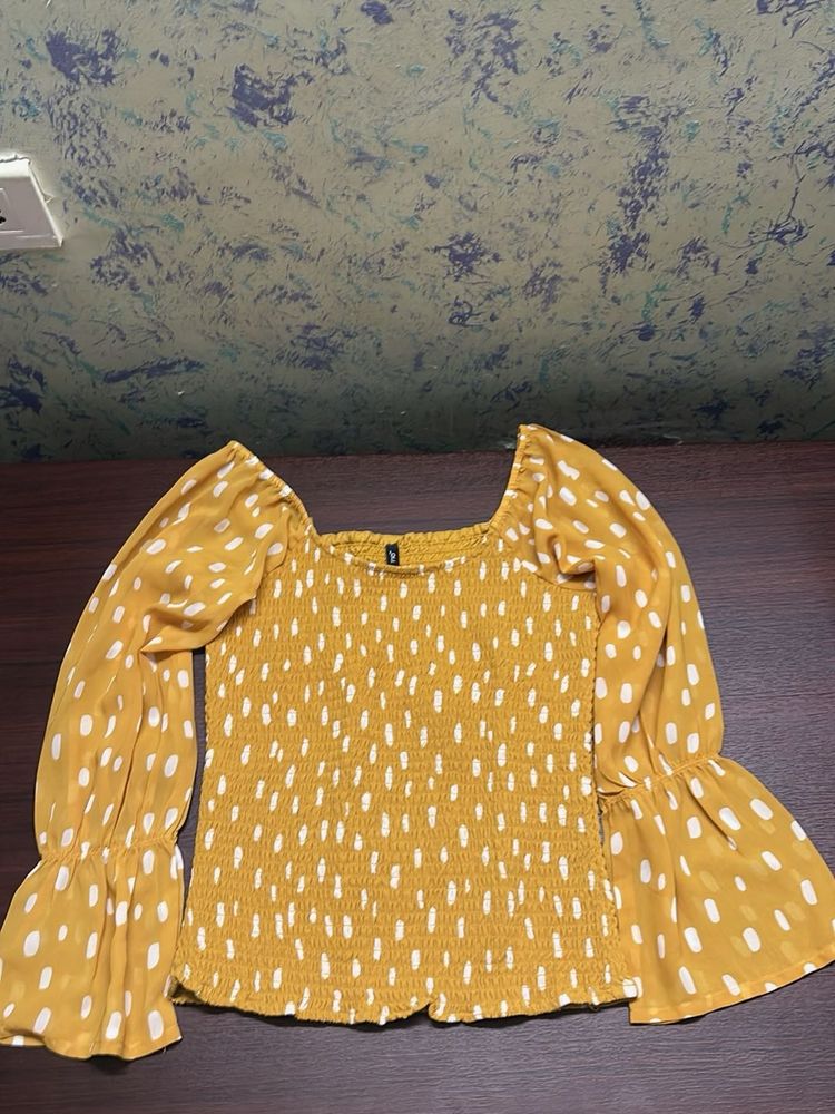 Yellow Smocked Top with Bell Sleeves