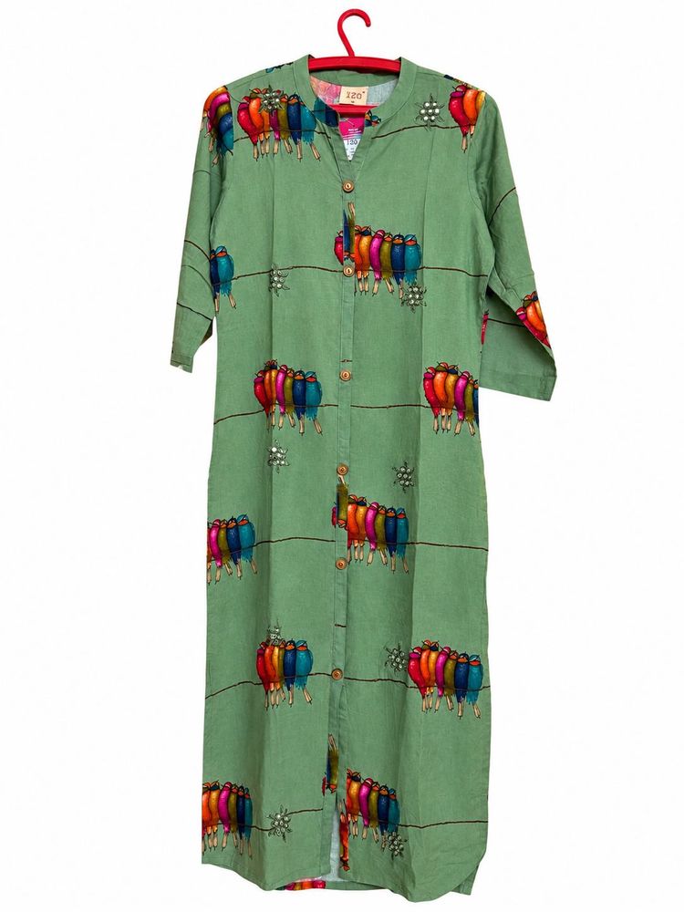 Green Bird Print Kurta