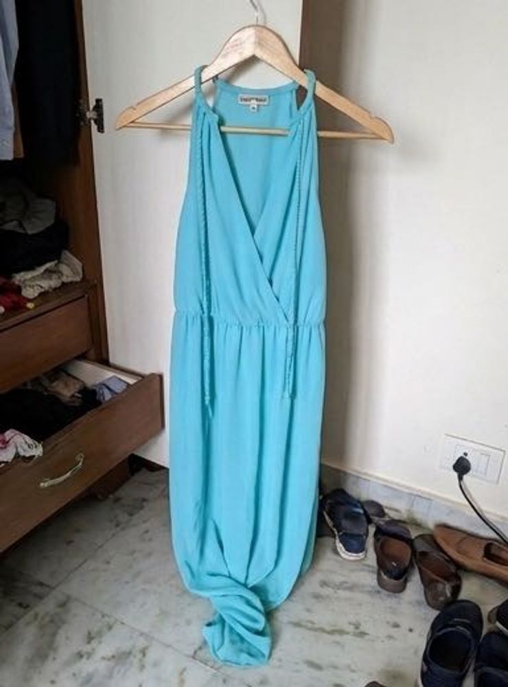 Elegant Teal Halter Neck Maxi Dress