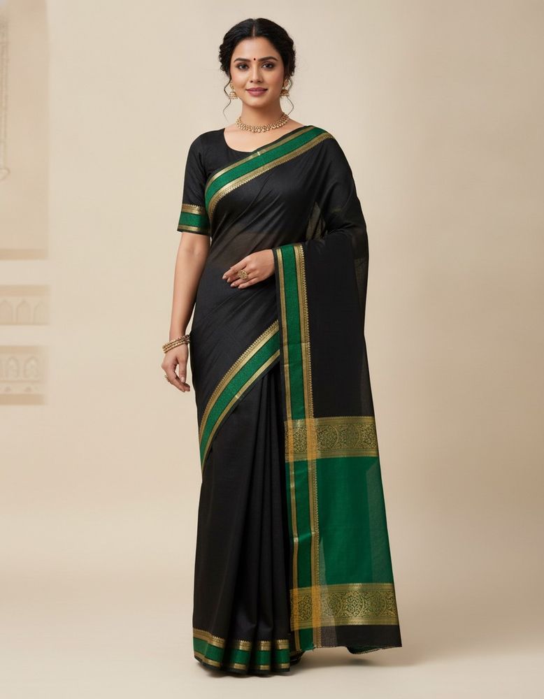 Elegant Black And Green Saree