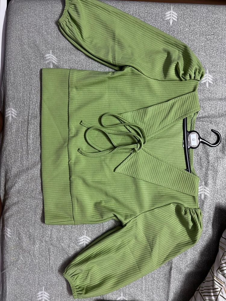 Ribbed V-Neck Tie Top