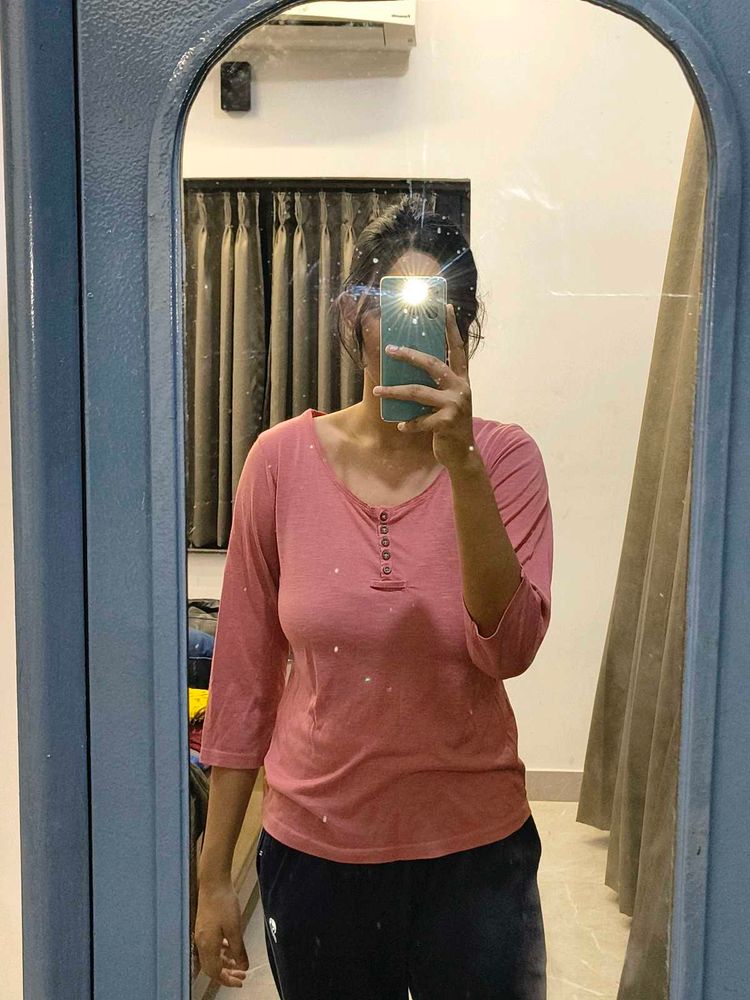 Comfortable Pink Henley Top