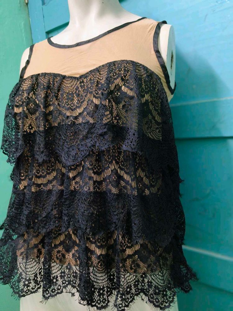 Black Lace Tiered Tank Top