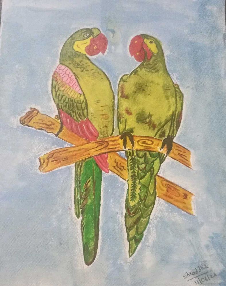 Original canvas Painting of Two Parrots