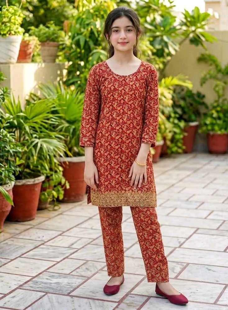 Punjabi Red kurti and pant set