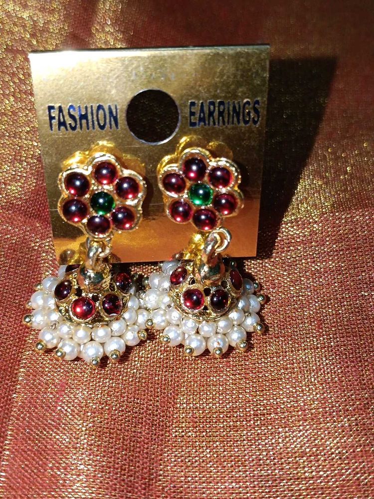 Stunning Jhumka Earrings with Pearls
