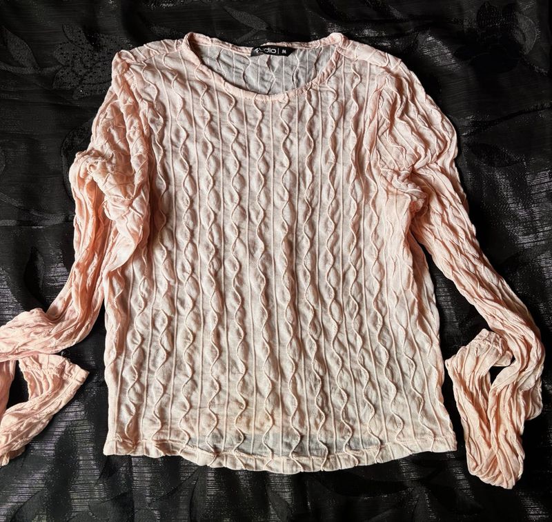Light Pink Textured Long Sleeve Top