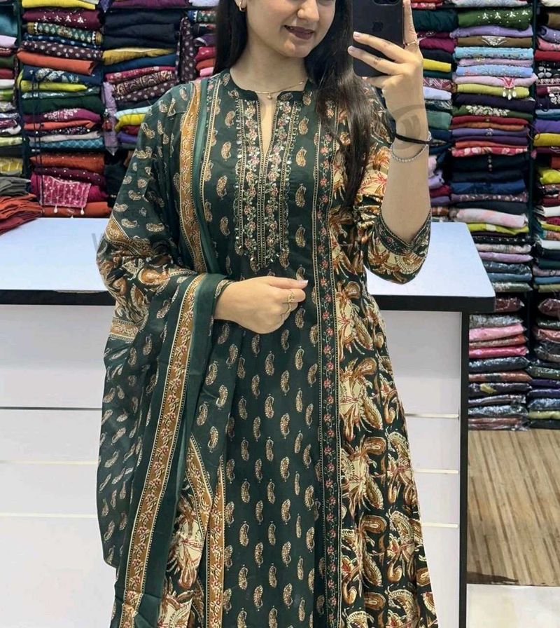 Anarkali Kurta Set Green