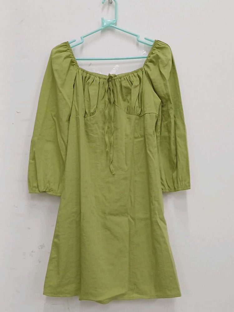 Green Long Sleeve Mini Dress