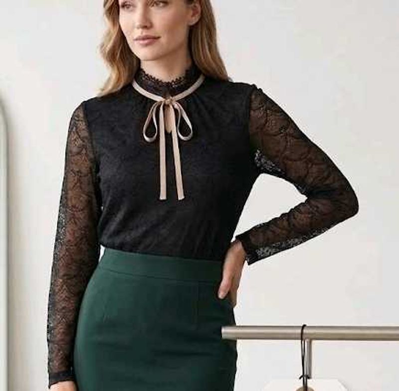 Elegant Black Lace Top with Bow