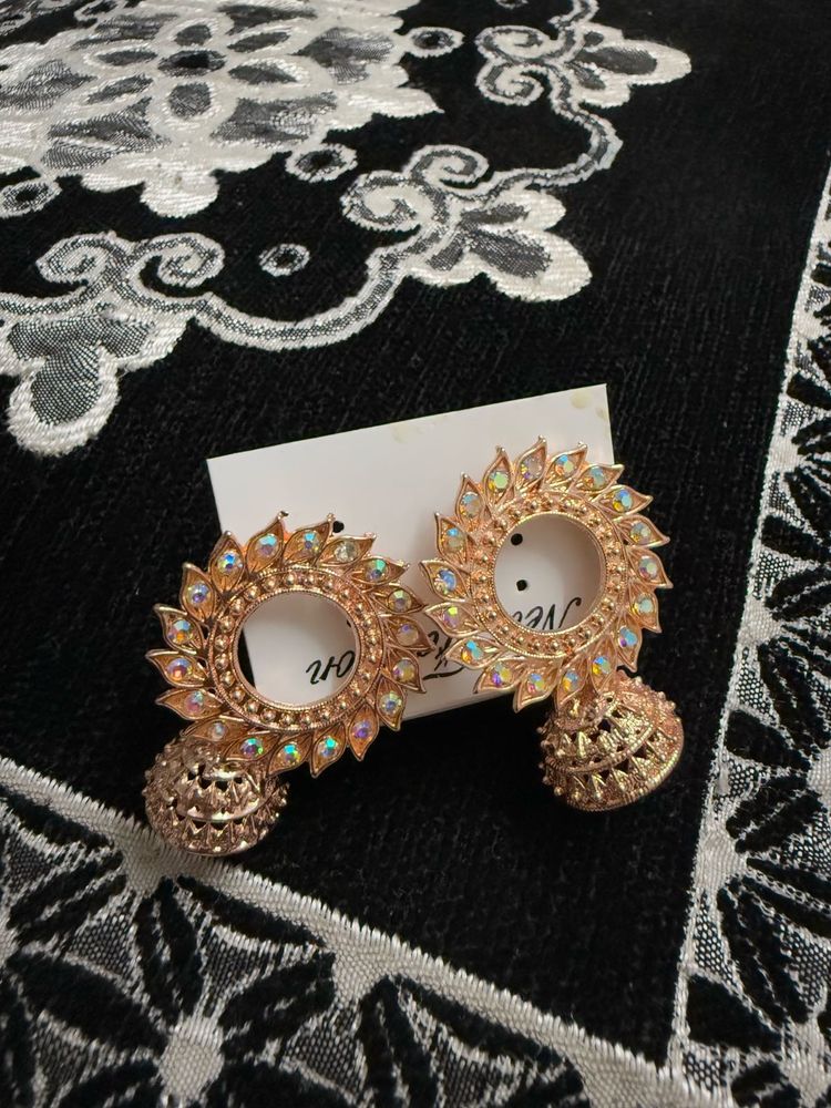Rose Gold Sunflower Jhumka Earrings