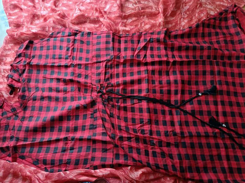 Red &amp; Black Checkered Kurta Unused