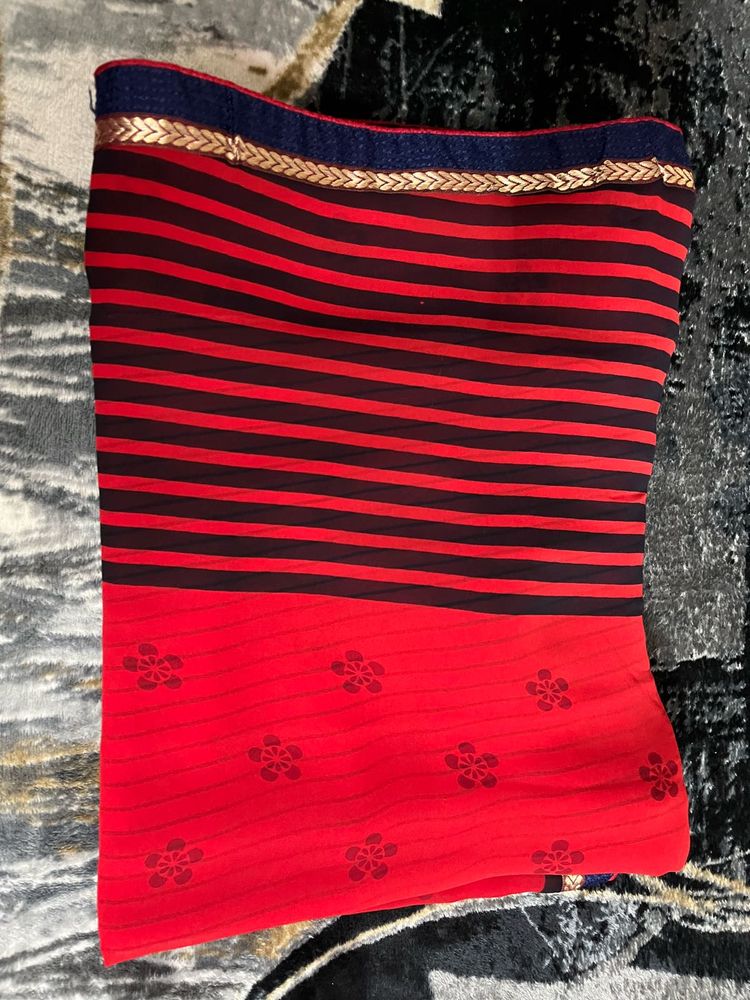 Elegant Red Striped Saree