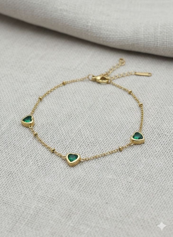 Anti Tarnish Emerald Heart Charm Bracelet