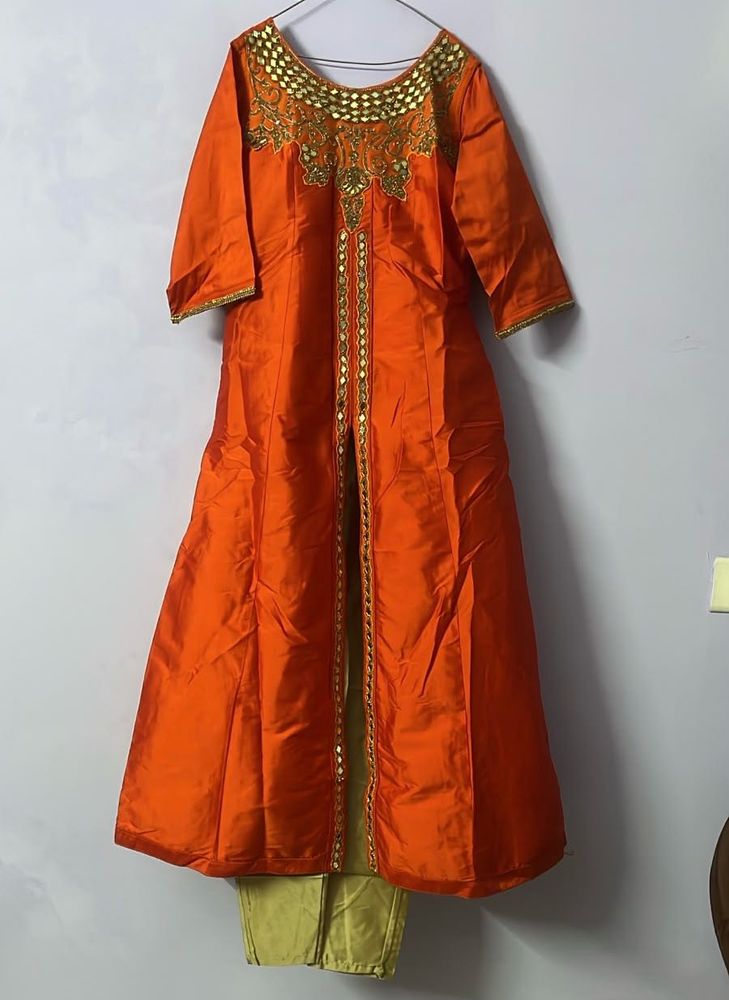 Orange Embroidered Kurta Set