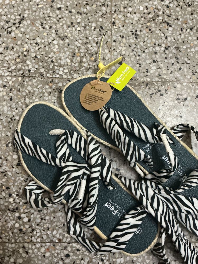 Zebra Print Wrap Around Sandals