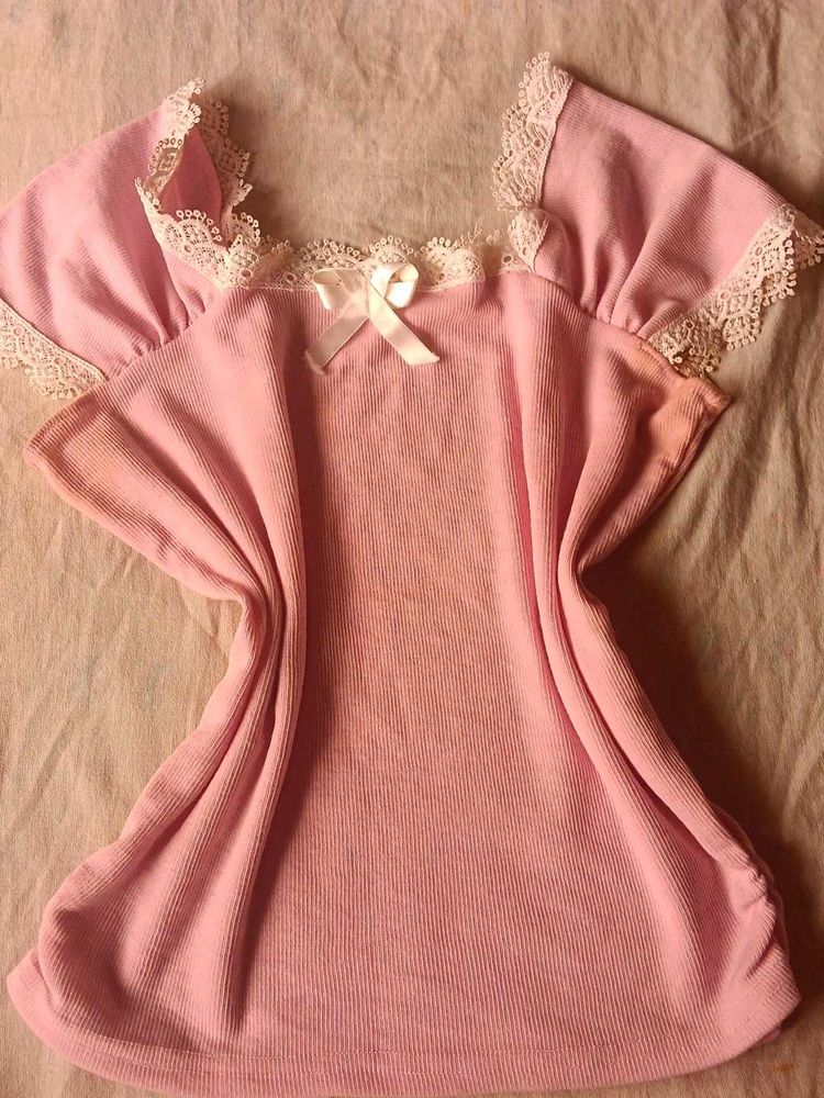 Pink Lace Trimmed Top