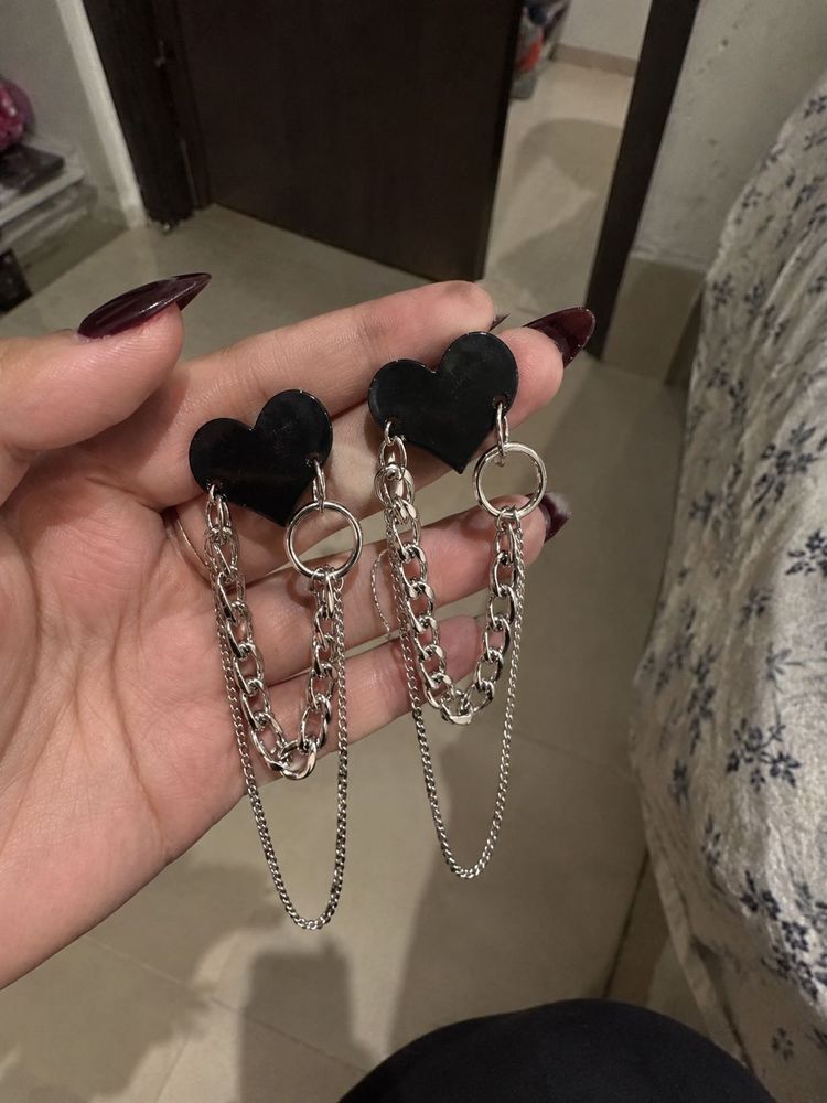 Gothic Heart Chain Drop Earrings