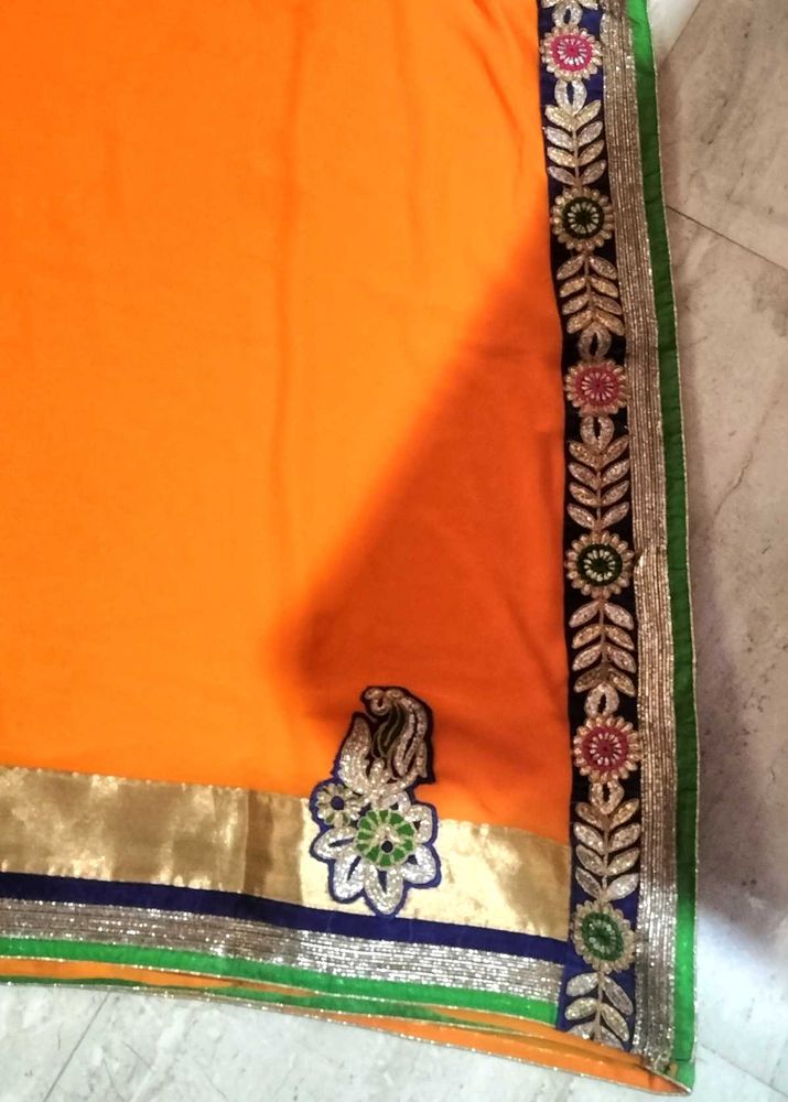 Orange Saree with Embroidered Border