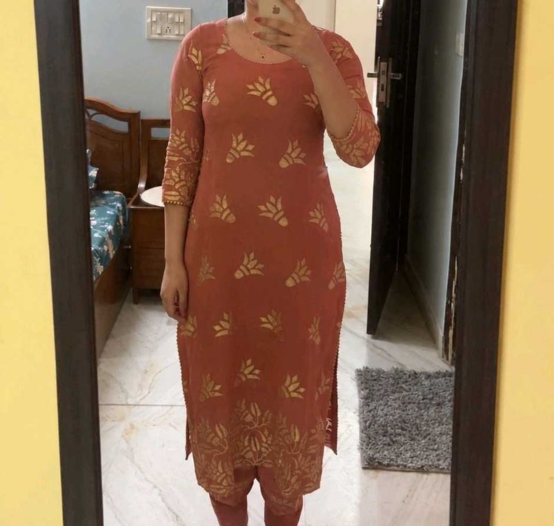 Peach Cotton Blend 3-Piece Salwar Suit Set