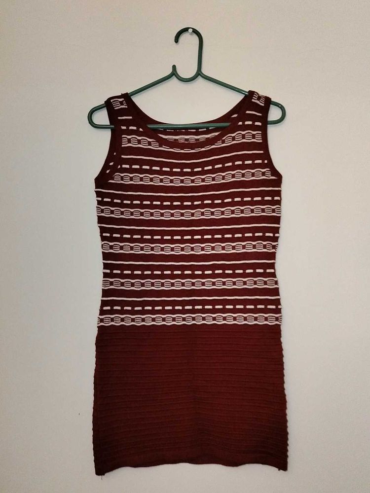Maroon Textured Knit Dress