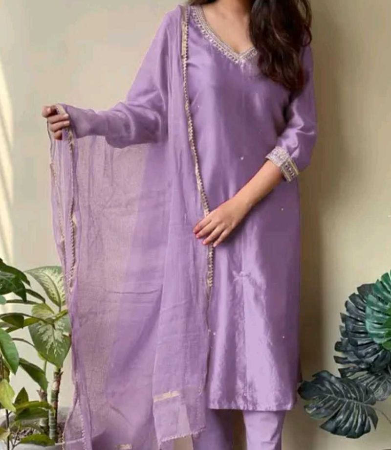 Elegant Lavender Kurta Set with Dupatta XL