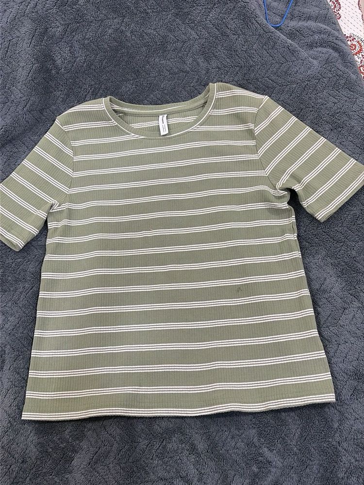 Green Striped Casual Top