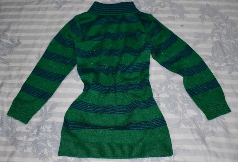 y2k Striped Green turtle neck