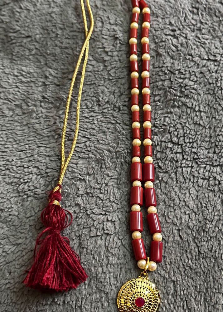 Red Beaded Necklace with Earrings