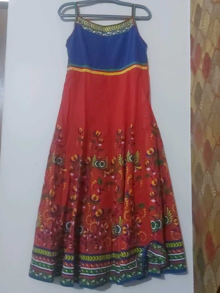 Red Coloured Sleeveless Anarkali Kurta With Koti.