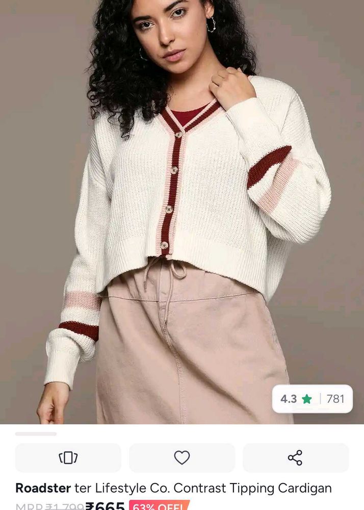 White Knit Cardigan with Red Trim