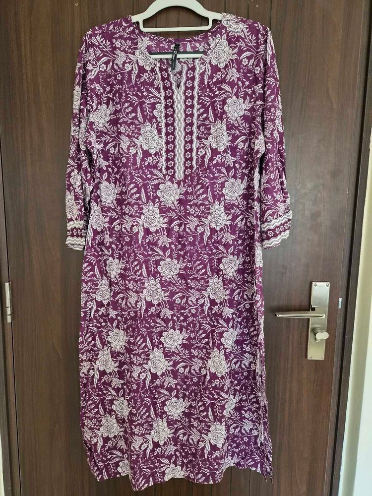 Purple Floral Print Kurta L