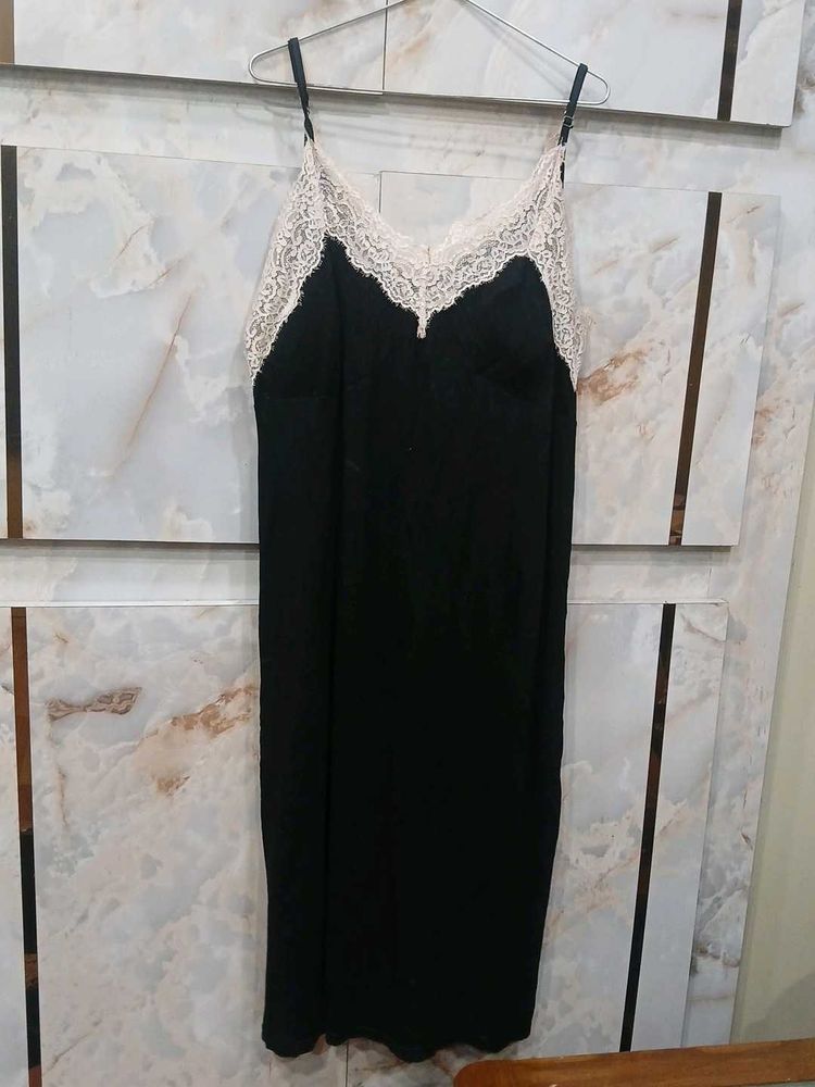 Black Lace Trim Slip Dress