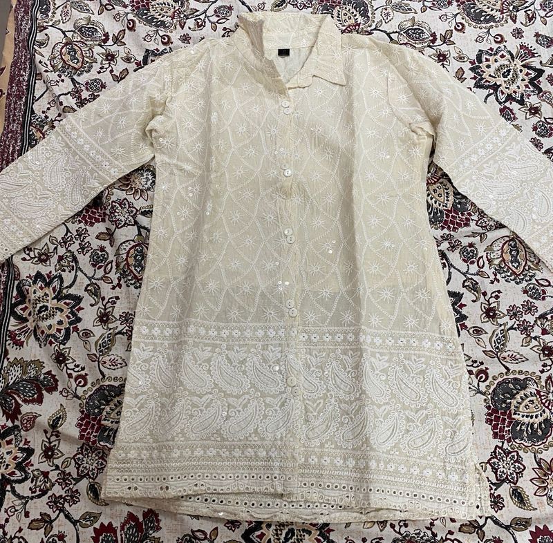 Embroidered Chikankari Kurta (White Co-ord set)