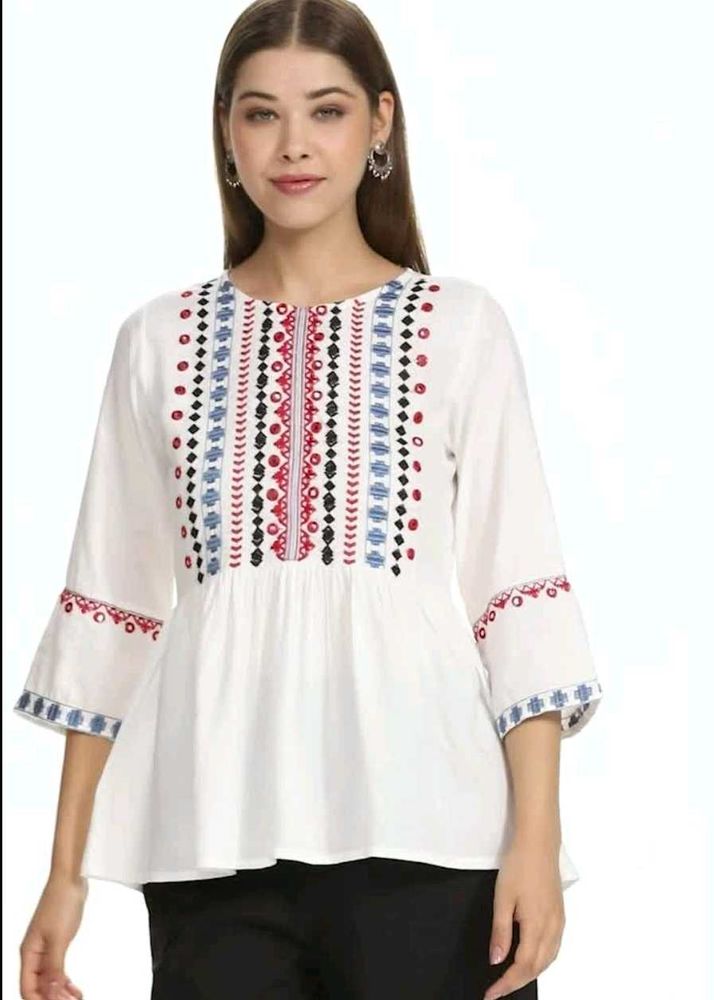 Embroidered White Kurta Top