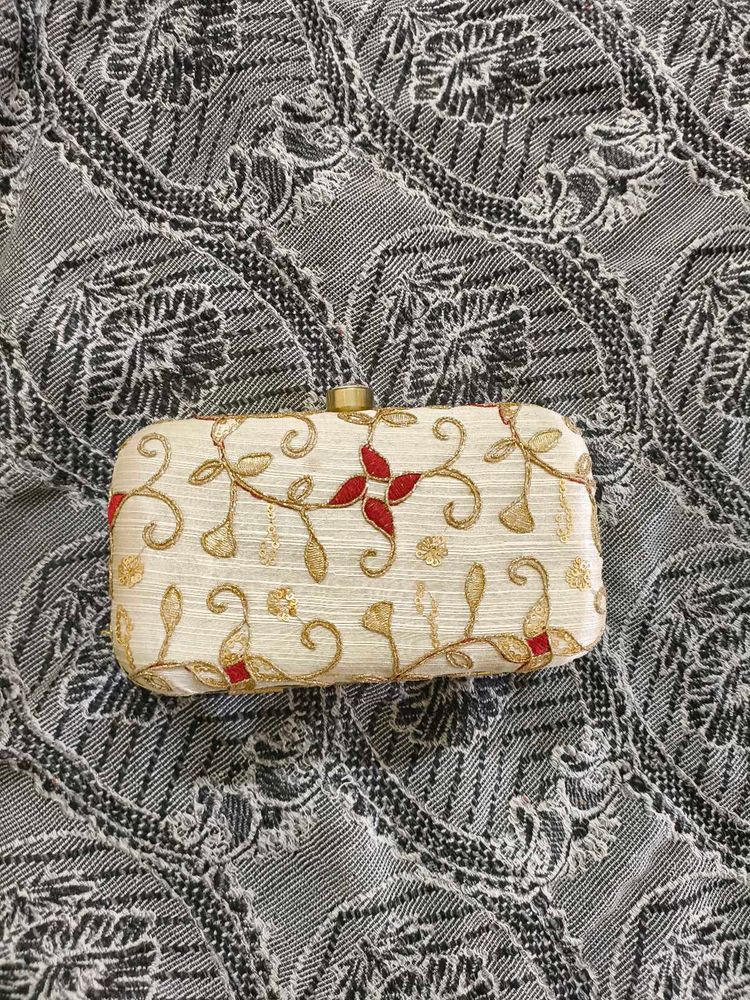 Embroidered Clutch with Chain