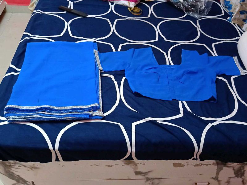 Blue Saree with Readymade Blouse