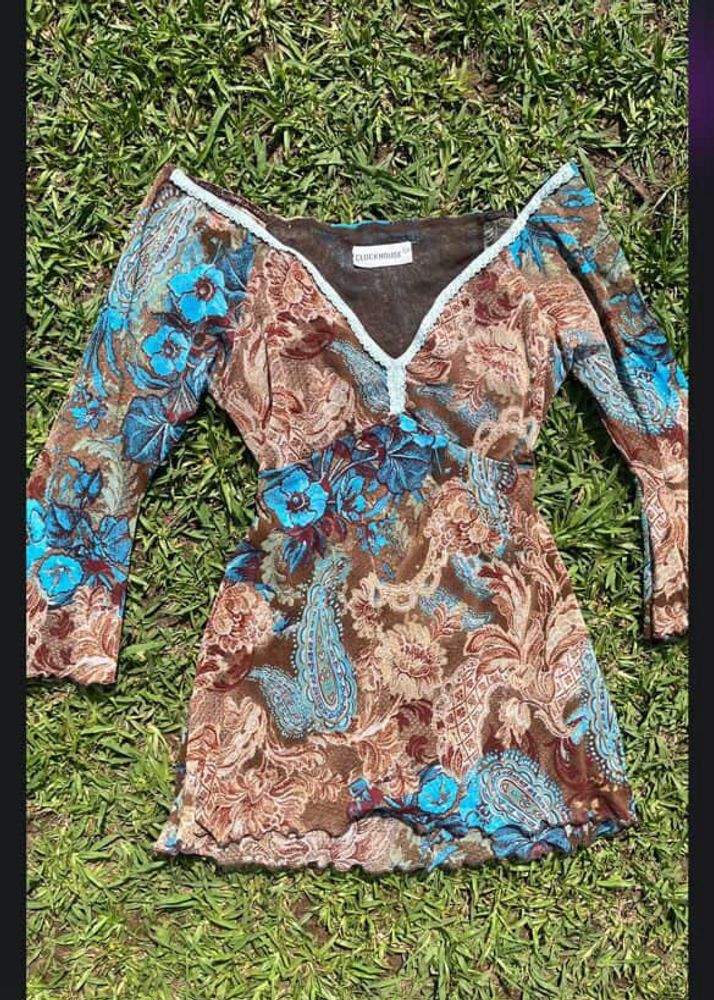 Brown Floral Print Sheer Mesh Top