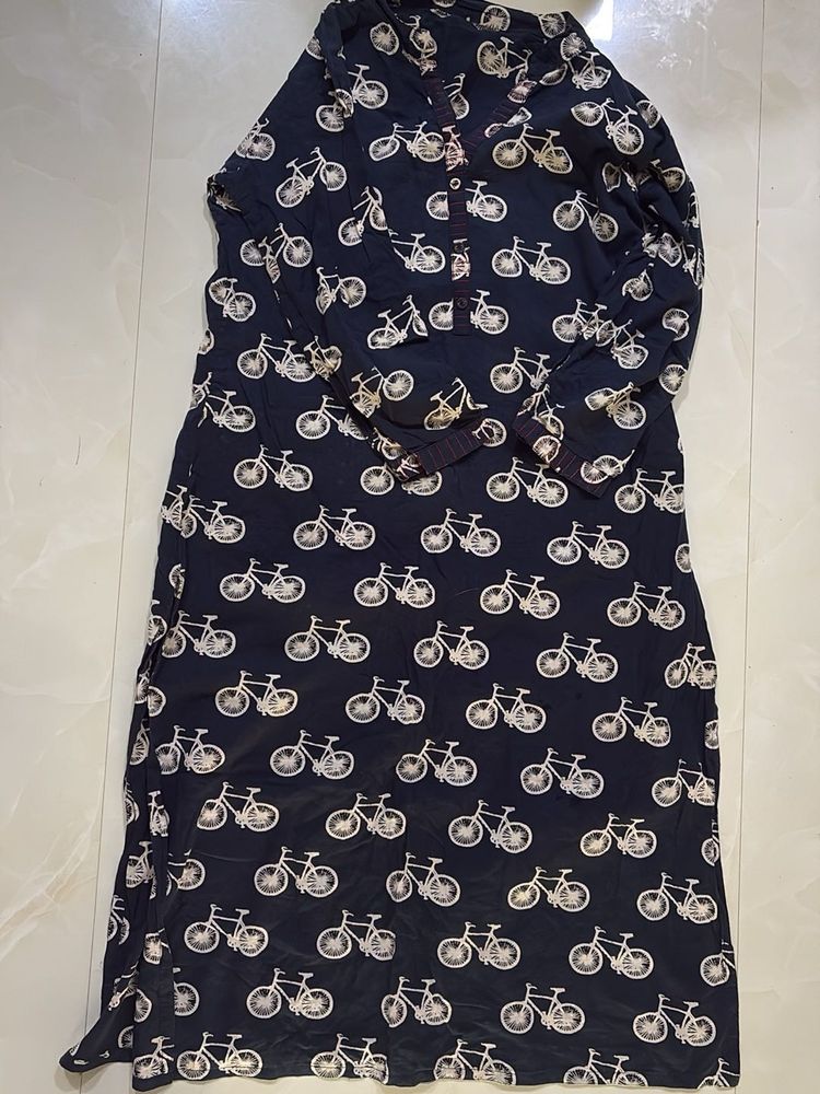 Chic Navy Kurta with Bicycle Print