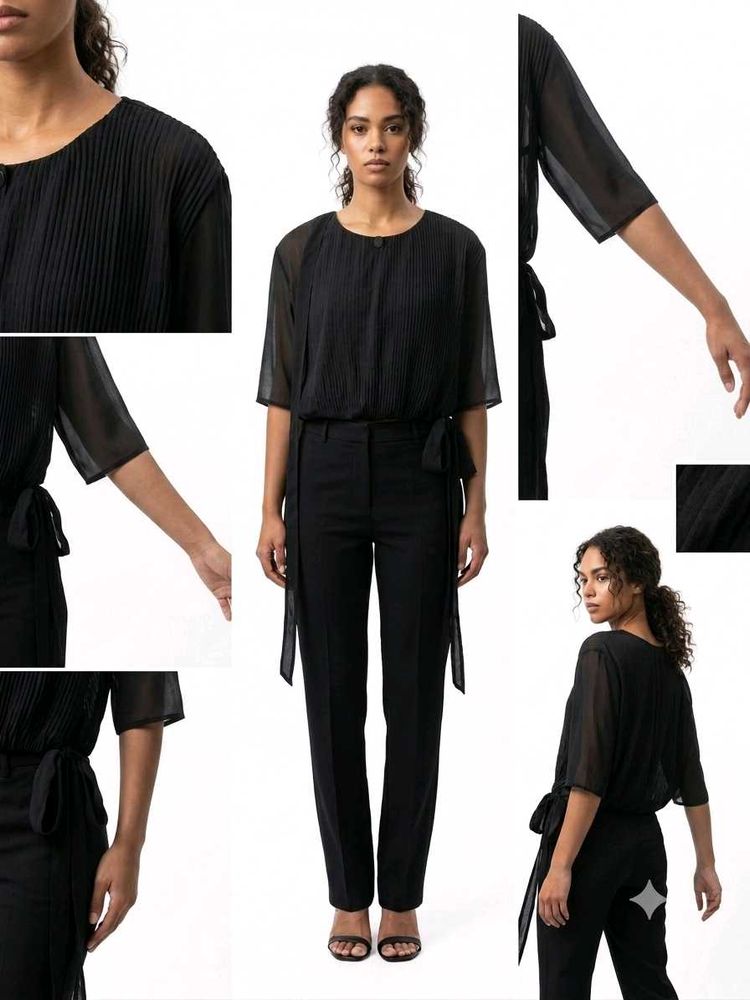 Stylish Black Pleated Tunic Top