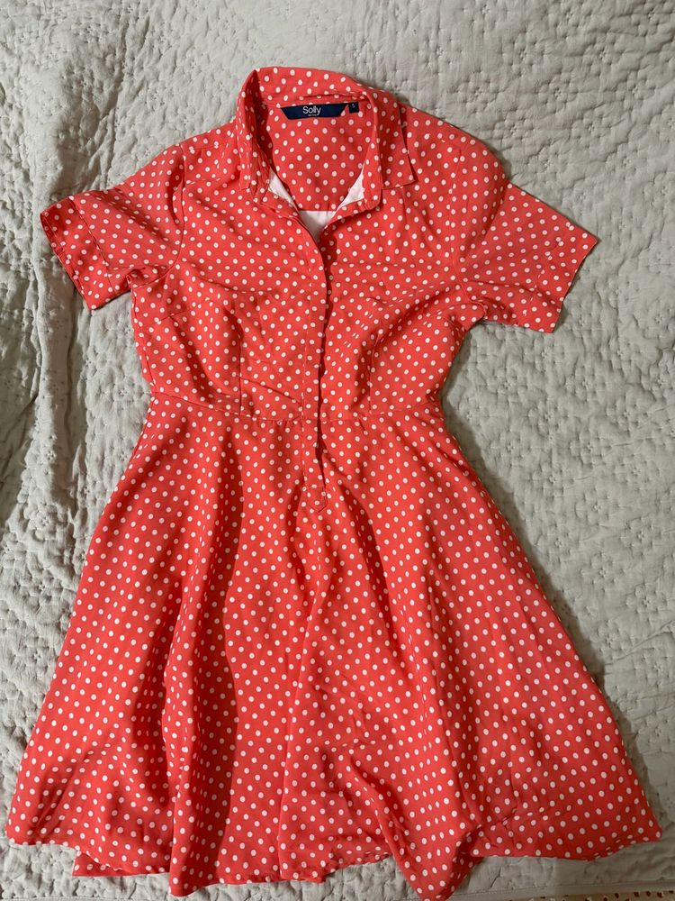 Coral-Pink 💞Polka Dress