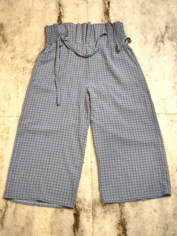 Blue Checkered Wide Leg Pants