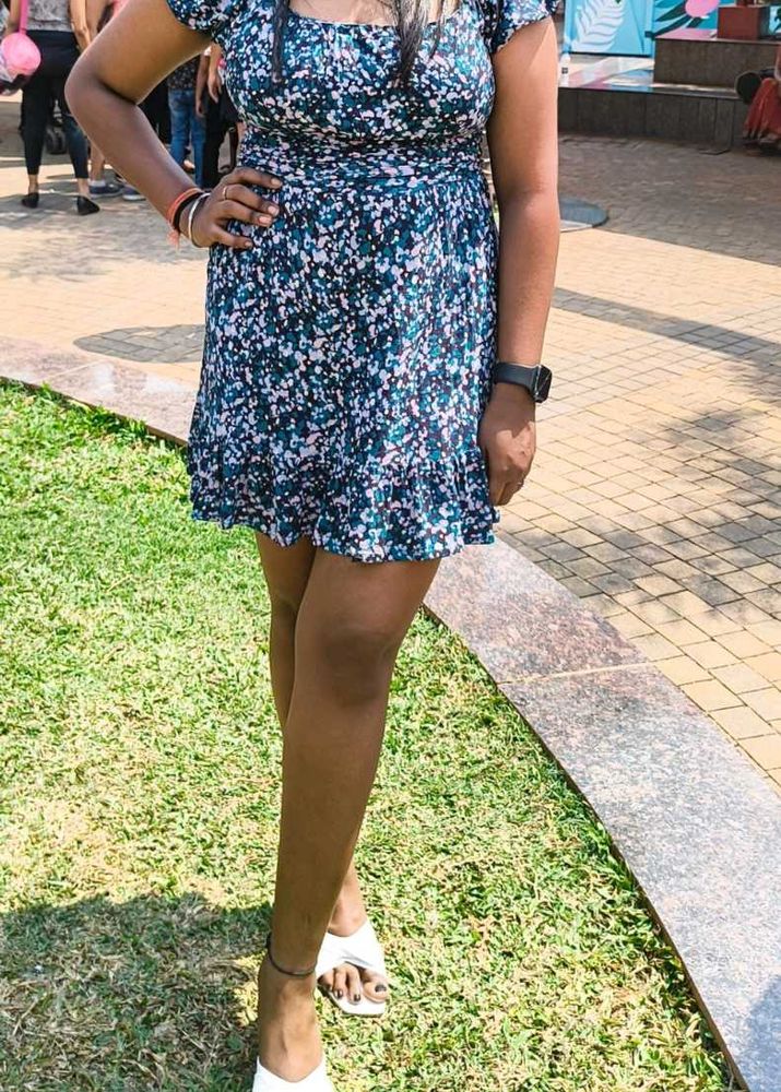 Blue Floral Print Fit &amp; Flare Dress