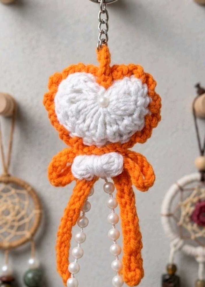 Cute Crochet Fox Keychain with Pearls
